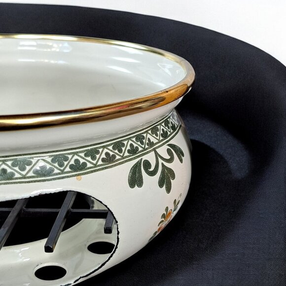 ASTA Enamelware Footed Warmer Chafing Dish BOTTOM ONLY Brass Handles 7" - Picture 4 of 5